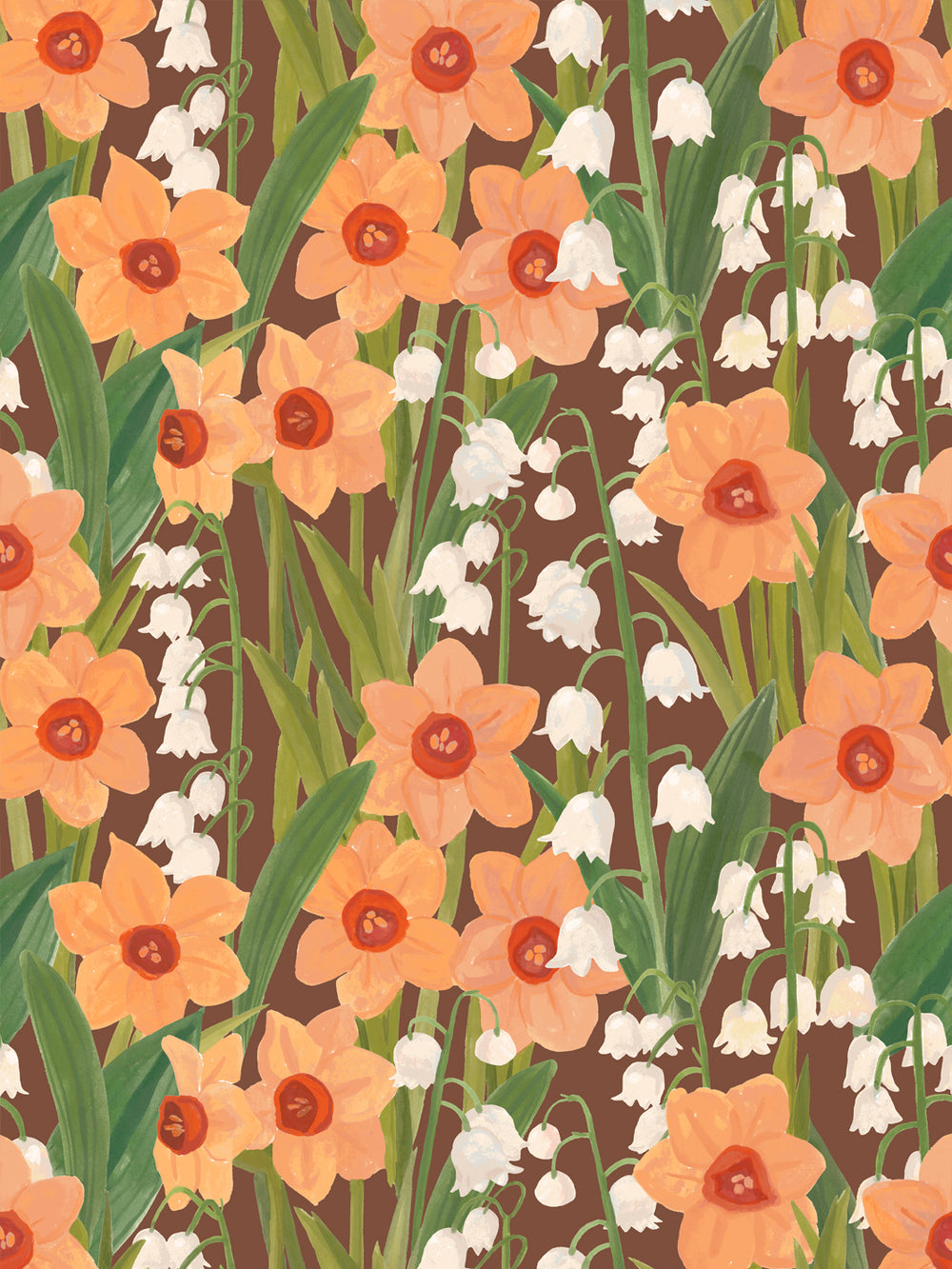 'Daffodil Field' Wallpaper in Terracotta - Design Pattern