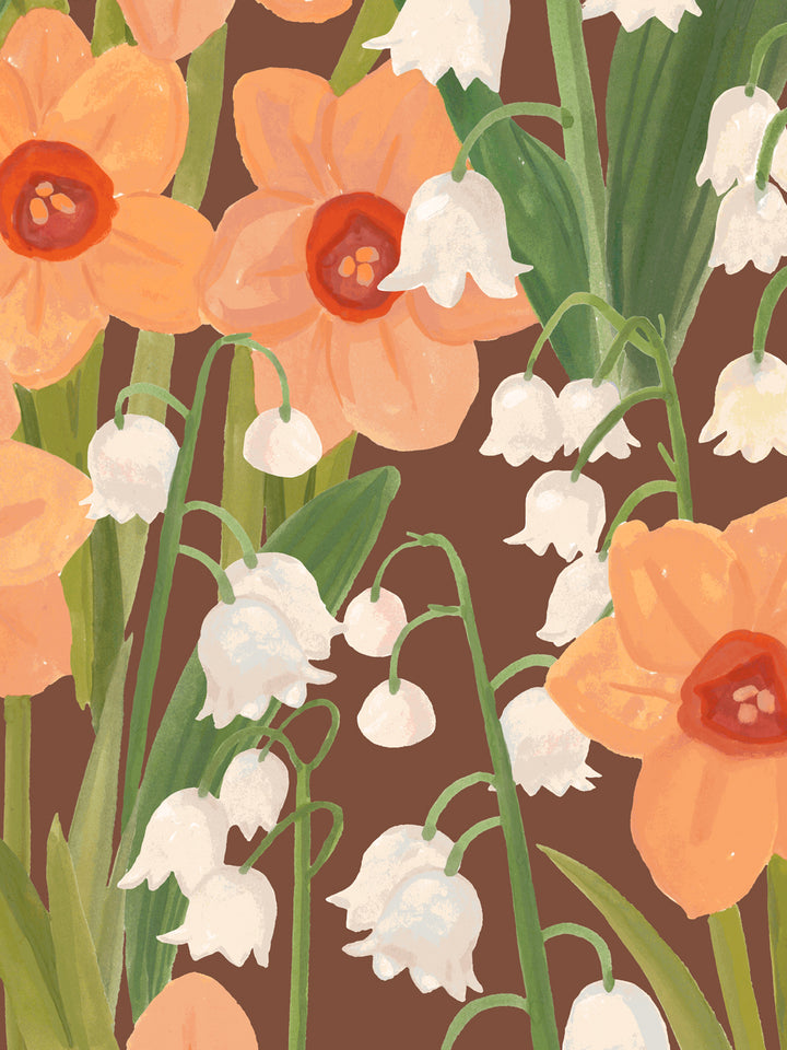 'Daffodil Field' Wallpaper in Terracotta - Detail Close-Up