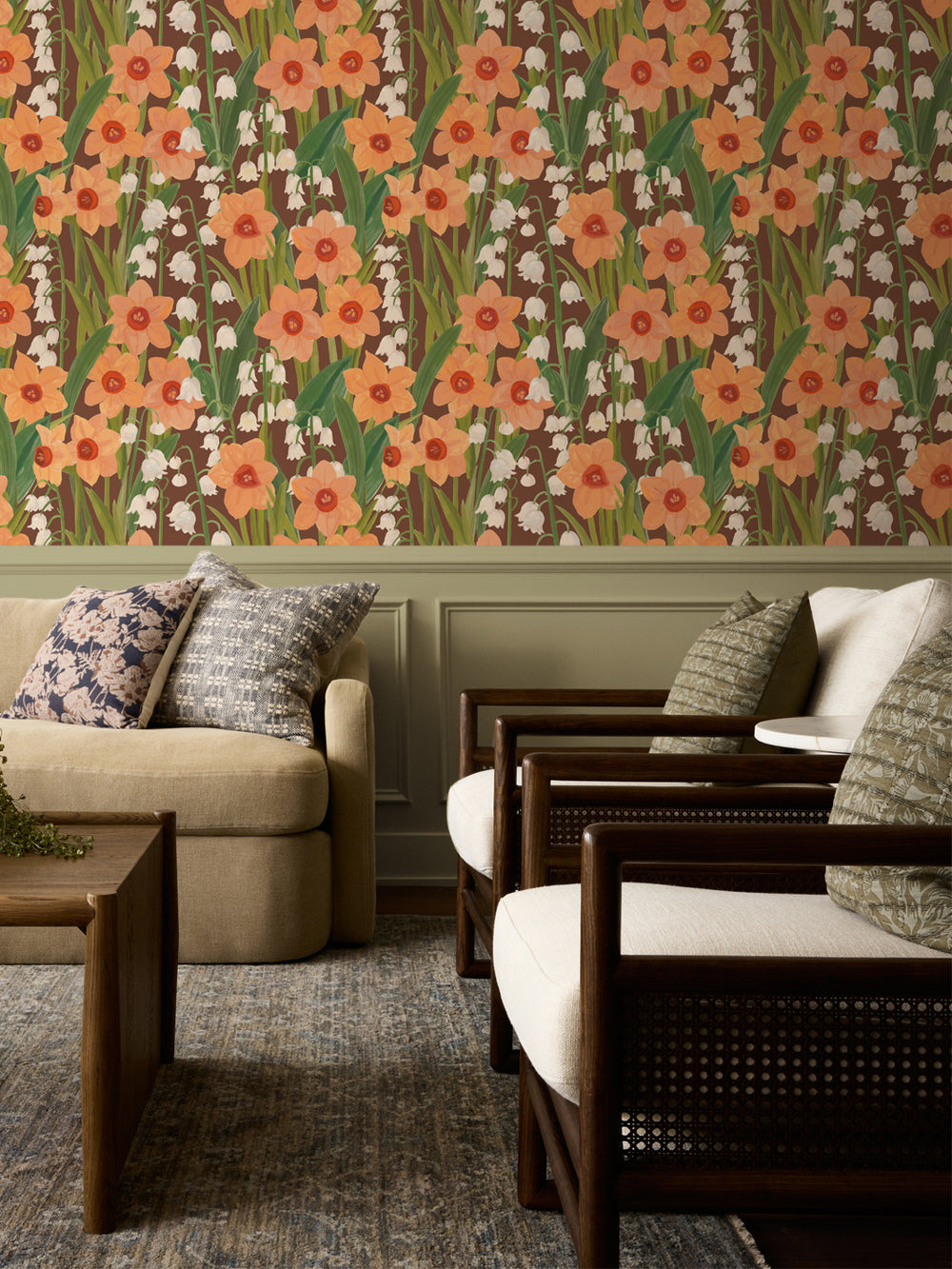 'Daffodil Field' Wallpaper in Terracotta - Room Scene