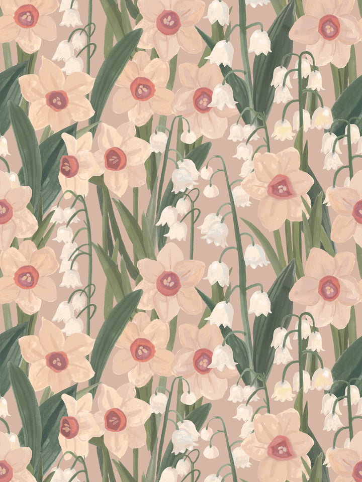 'Daffodil Field' Wallpaper in Vintage Cream - Design Pattern