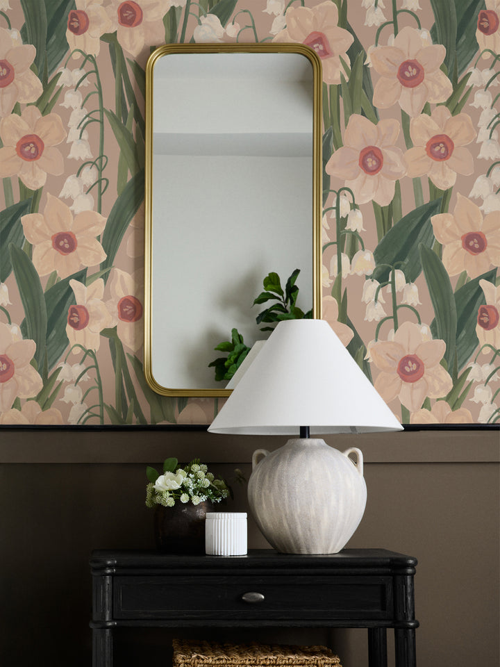 'Daffodil Field' Wallpaper in Vintage Cream - Room Scene