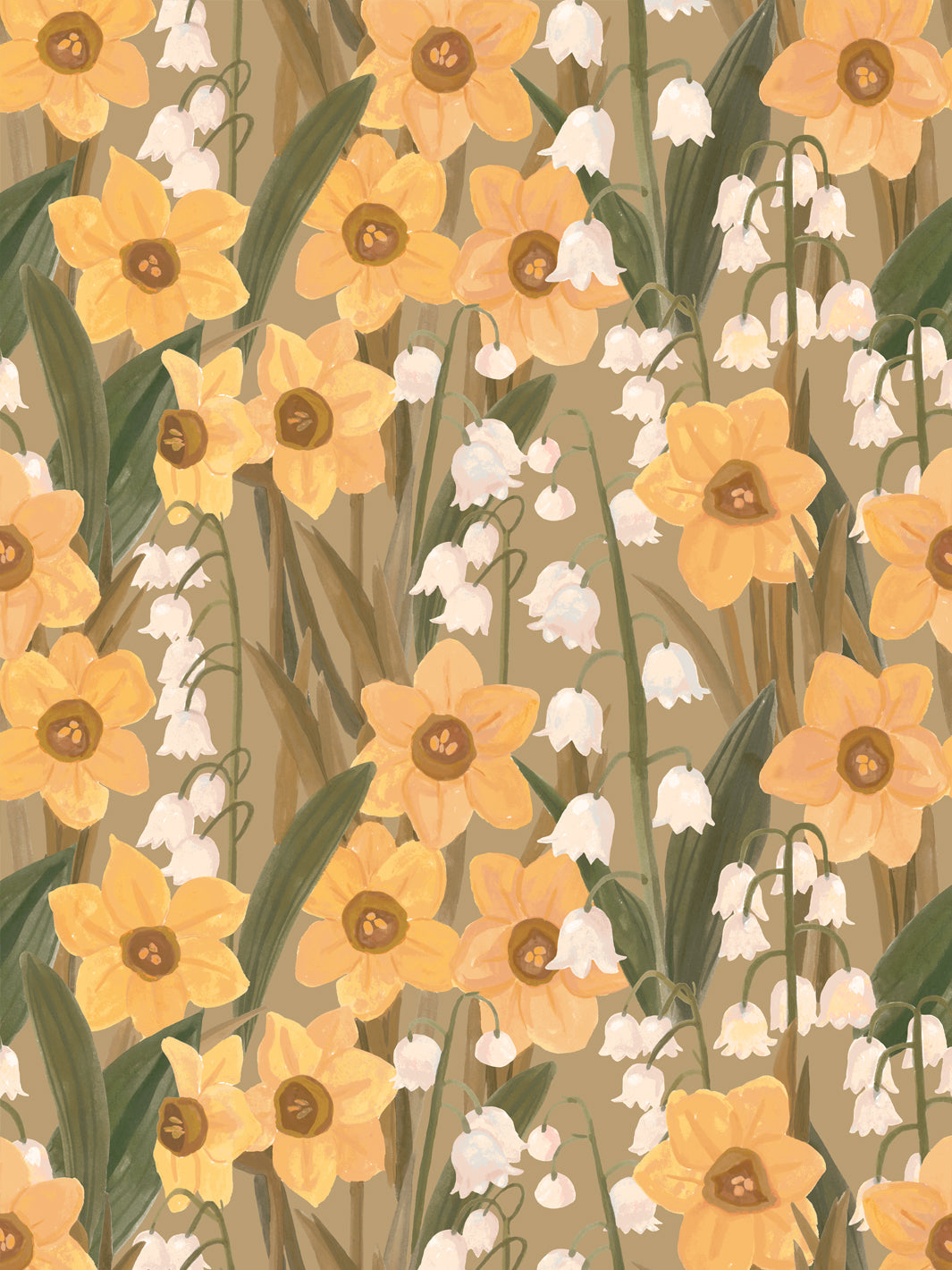 'Daffodil Field' Wallpaper in Vintage Yellow - Design Pattern