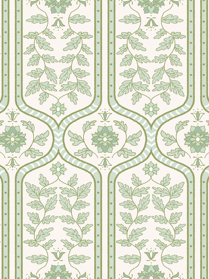 'Delilah' Wallpaper by Wallshoppe - Almond Mint - Detail