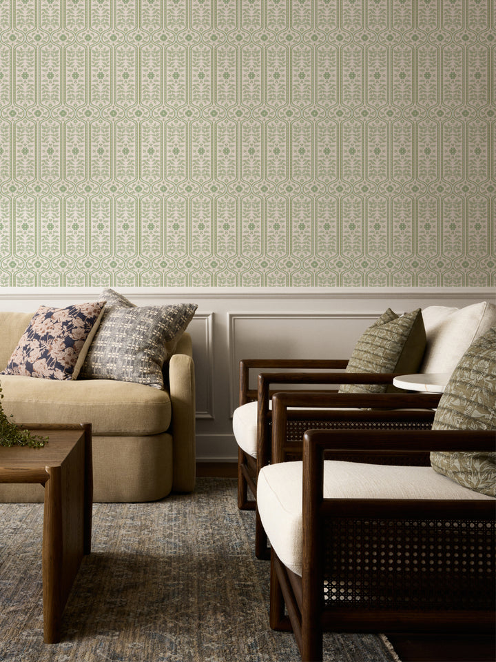 'Delilah' Wallpaper by Wallshoppe - Almond Mint - Room Shot