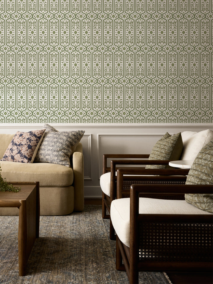 'Delilah' Wallpaper by Wallshoppe - Dark Moss - Room Shot