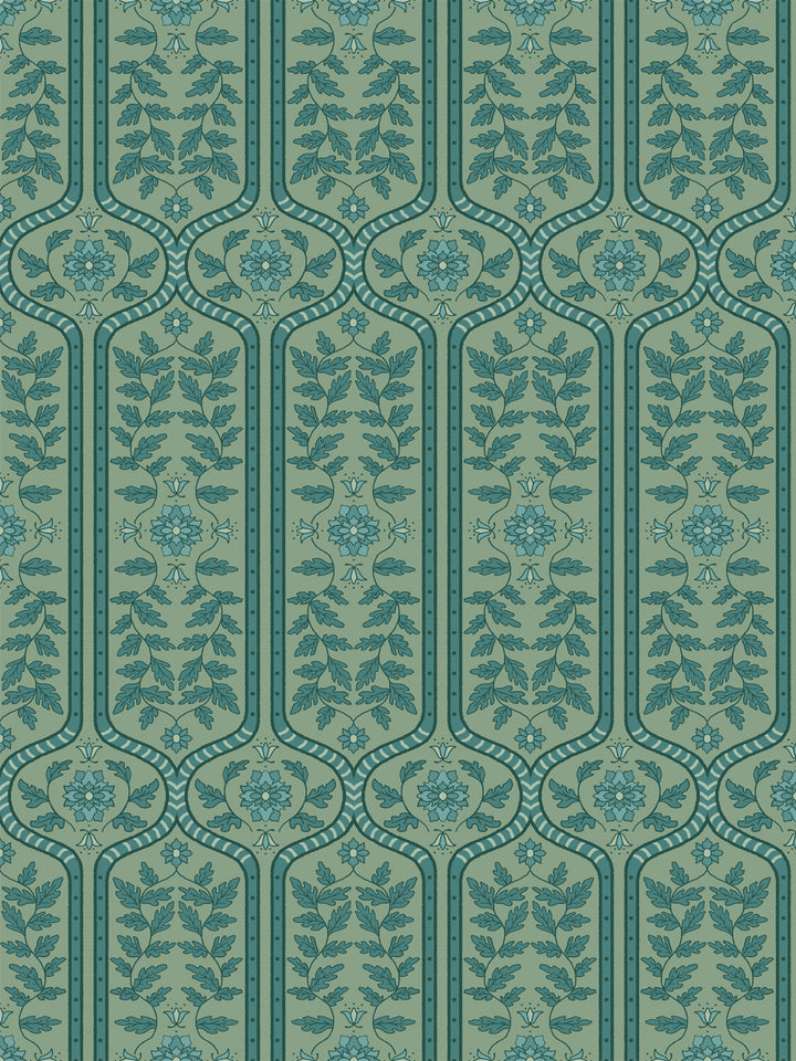 'Delilah' Wallpaper by Wallshoppe - Deep Teal Ivy - Design