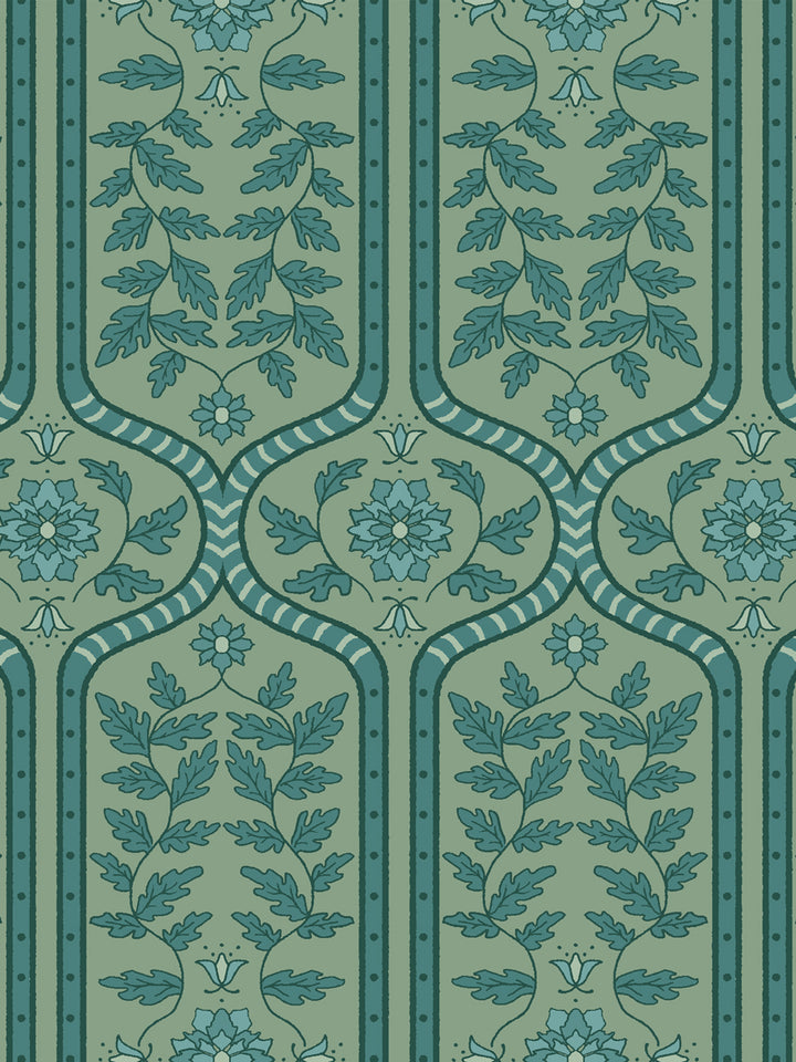 'Delilah' Wallpaper by Wallshoppe - Deep Teal Ivy - Detail