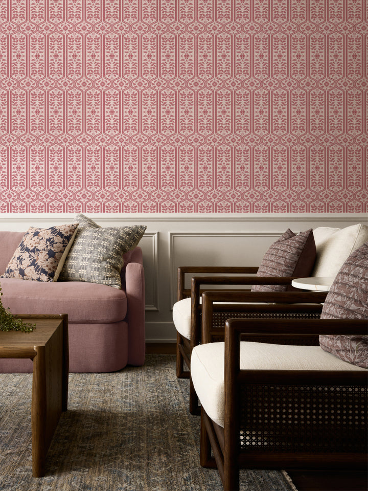 'Delilah' Wallpaper by Wallshoppe - Soft Petal Rose - Room Shot