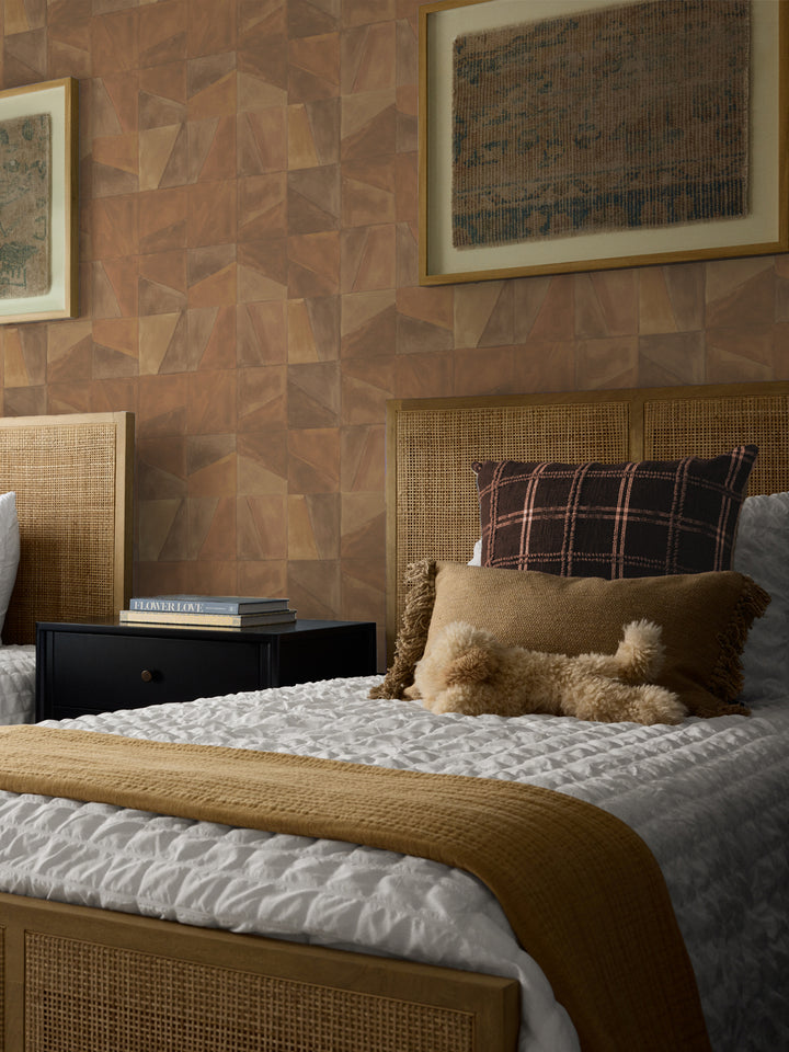 'Desert Clay' Wallpaper in Camel - Room Scene