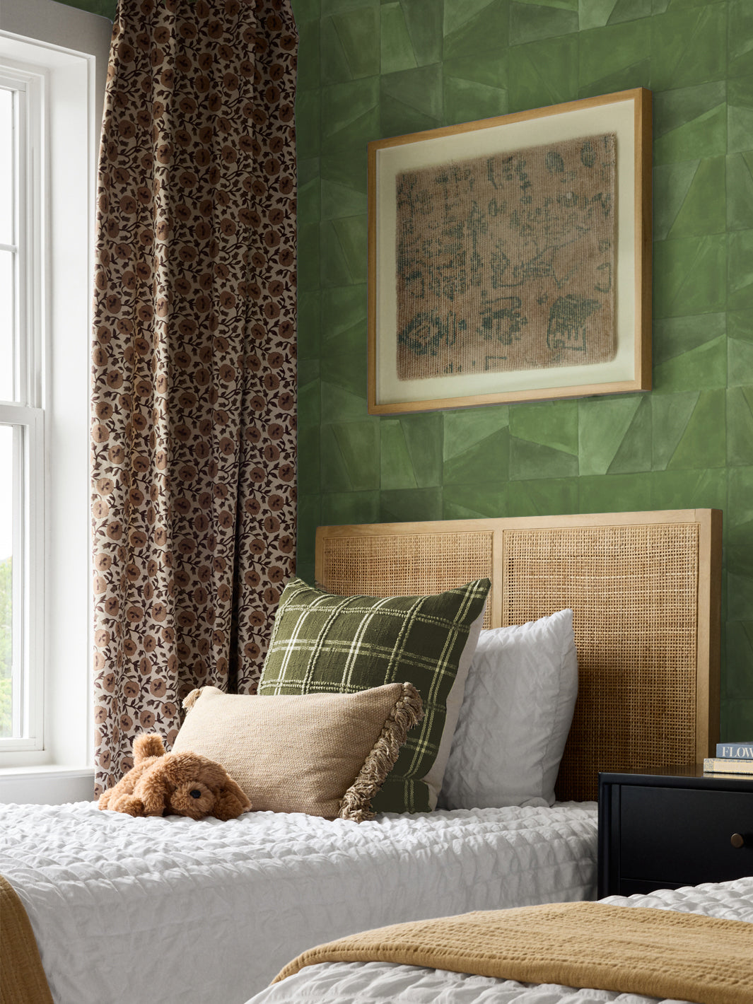 'Desert Clay' Wallpaper in Olive - Room Scene