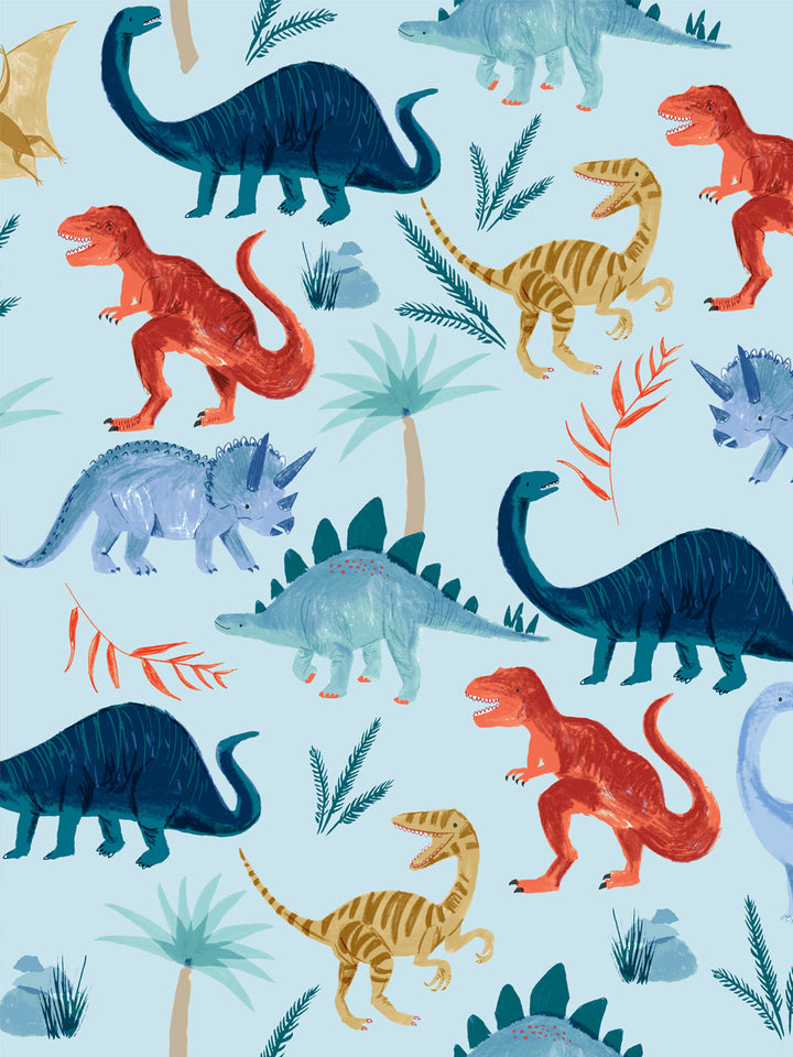 'Dinosaur Kingdom' Wallpaper by Meri Meri - Light Blue