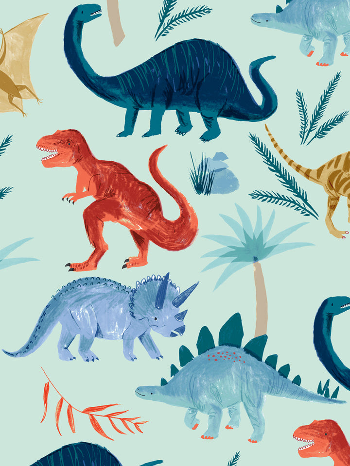 'Dinosaur Kingdom' Wallpaper by Meri Meri - Mint