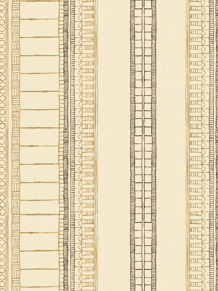 'Doodle Stripe' Tea Stained Linen Fabric by Nathan Turner - Gold Brown
