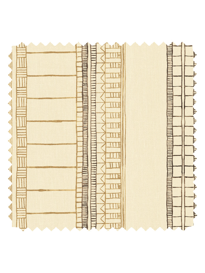 'Doodle Stripe' Tea Stained Linen Fabric by Nathan Turner - Gold Brown