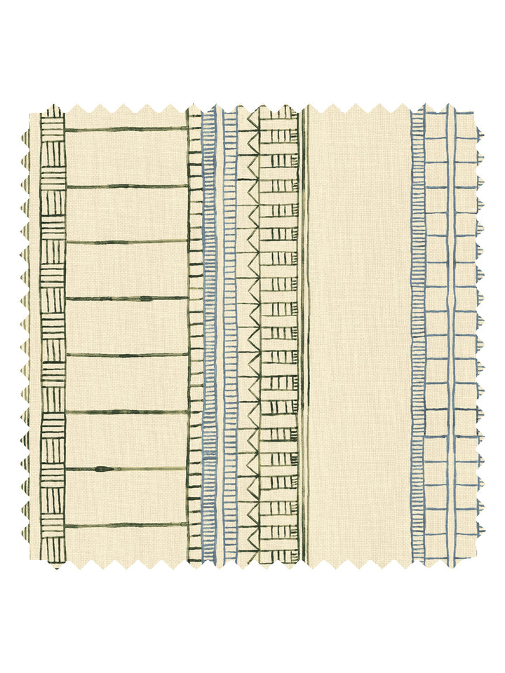 'Doodle Stripe' Tea Stained Linen Fabric by Nathan Turner - Green Blue