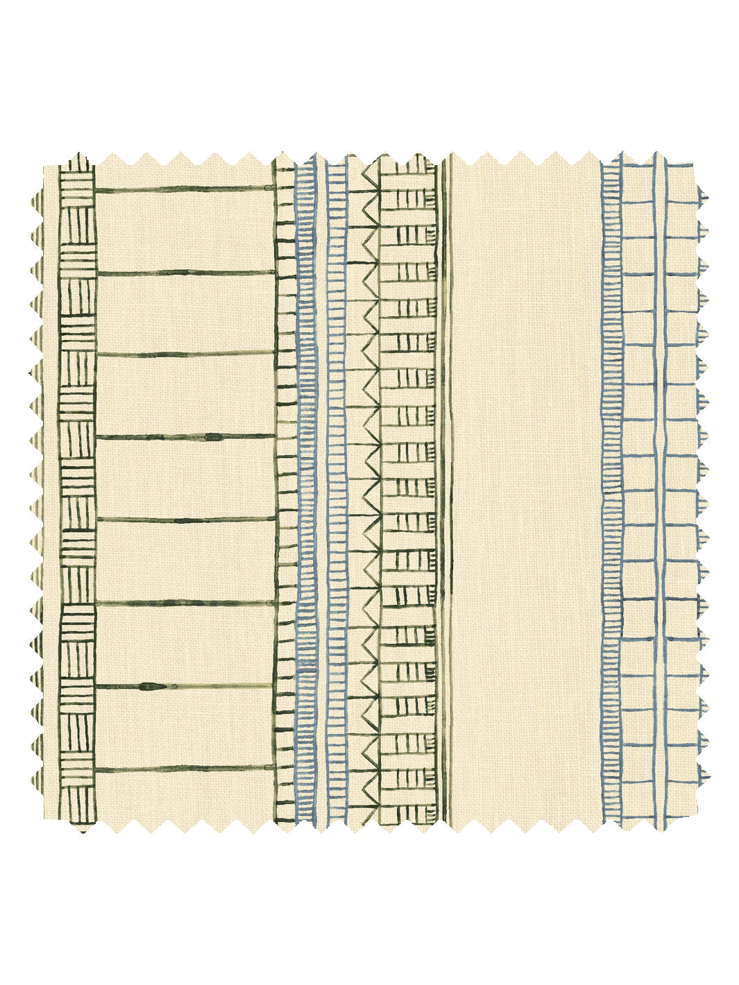 'Doodle Stripe' Tea Stained Linen Fabric by Nathan Turner - Green Blue