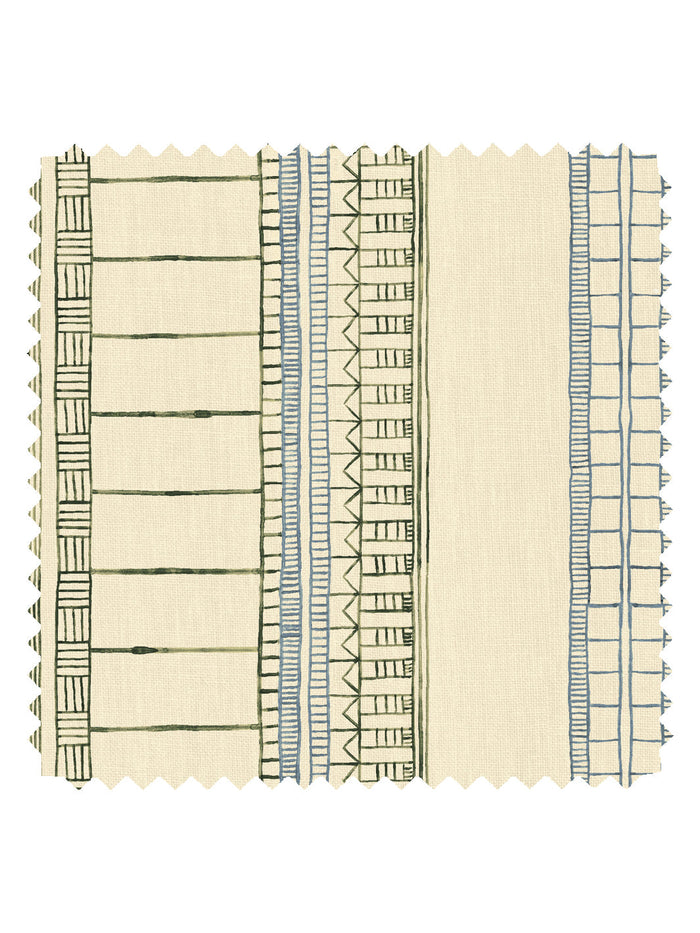 'Doodle Stripe' Tea Stained Linen Fabric by Nathan Turner - Green Blue