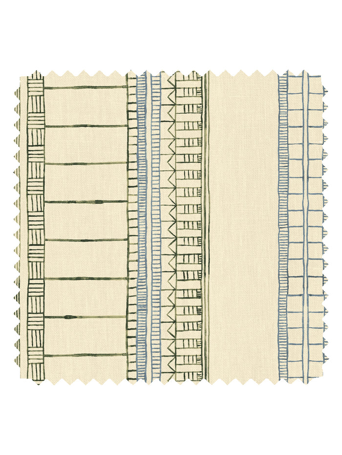 'Doodle Stripe' Tea Stained Linen Fabric by Nathan Turner - Green Blue