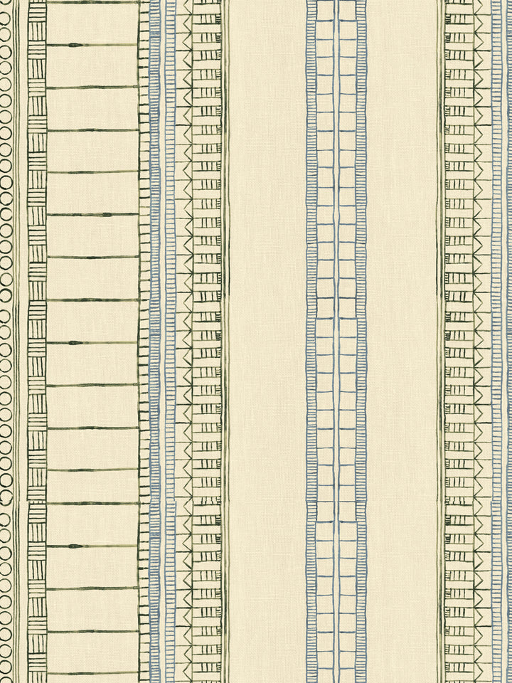 'Doodle Stripe' Tea Stained Linen Fabric by Nathan Turner - Green Blue