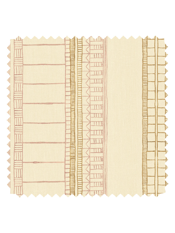 'Doodle Stripe' Tea Stained Linen Fabric by Nathan Turner - Pink Gold