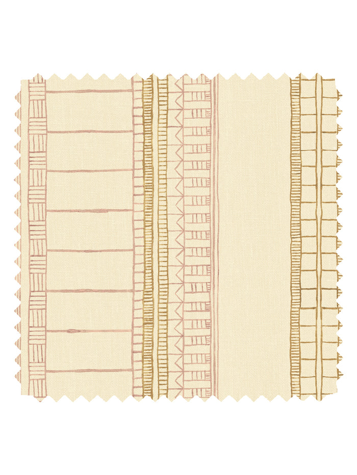 'Doodle Stripe' Tea Stained Linen Fabric by Nathan Turner - Pink Gold