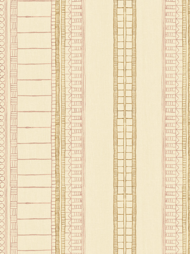 'Doodle Stripe' Tea Stained Linen Fabric by Nathan Turner - Pink Gold