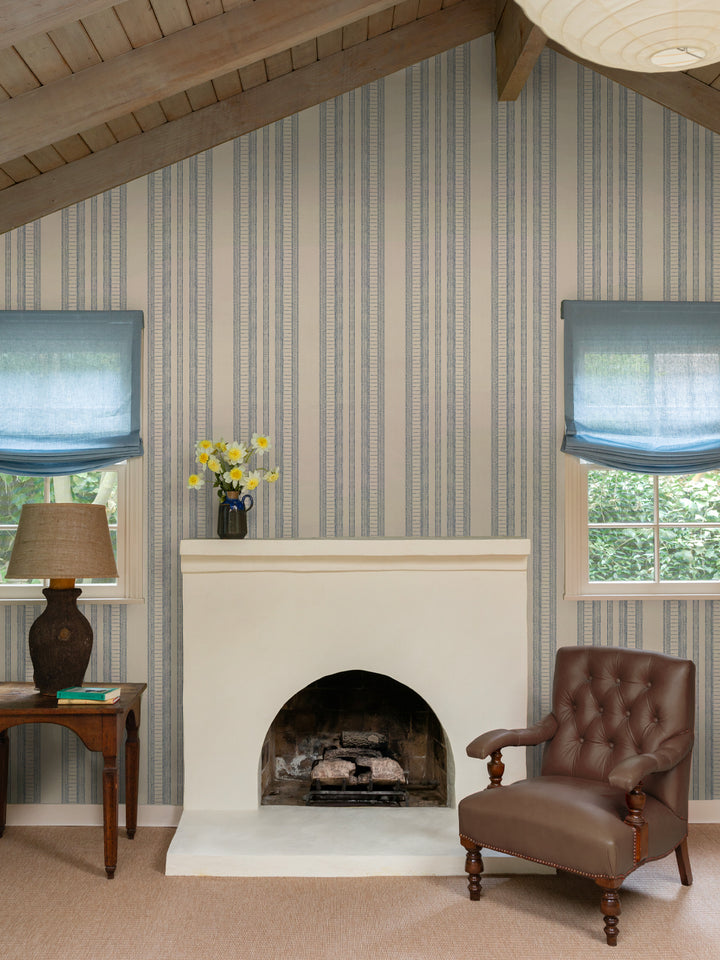 'Doodle Stripe' Wallpaper by Nathan Turner - Dark Blue