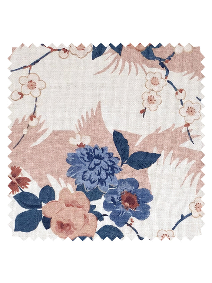 Dora Chintz' Linen Fabric by Nathan Turner - Pink Blue