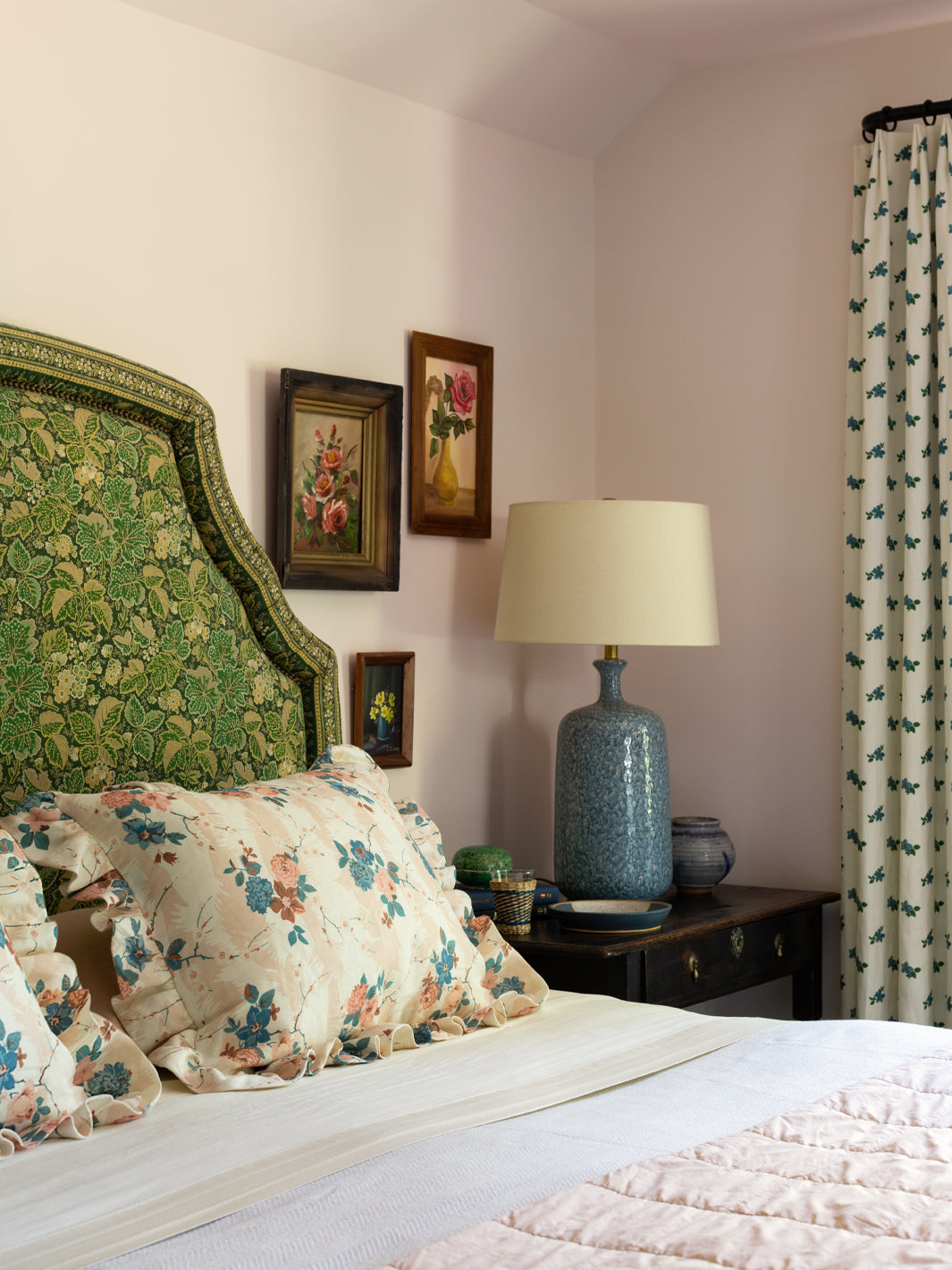 Dora Chintz' Linen Fabric by the Yard by Nathan Turner - Pink Blue