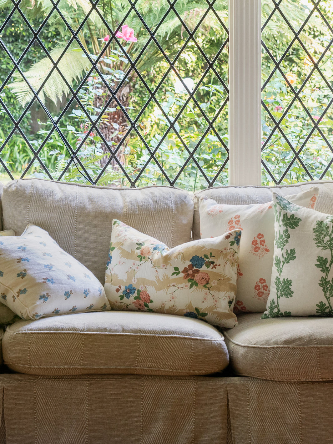 Dora Chintz' Linen Fabric by the Yard by Nathan Turner - Shell Blue