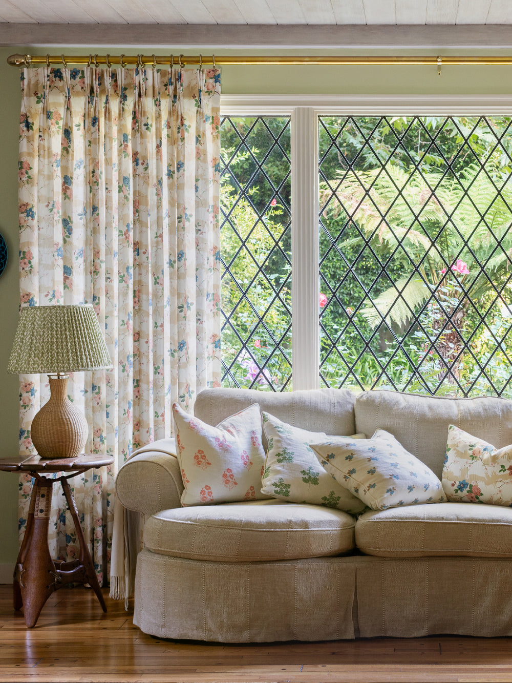 dorachintz linen fabric by nathan turner taupe blue