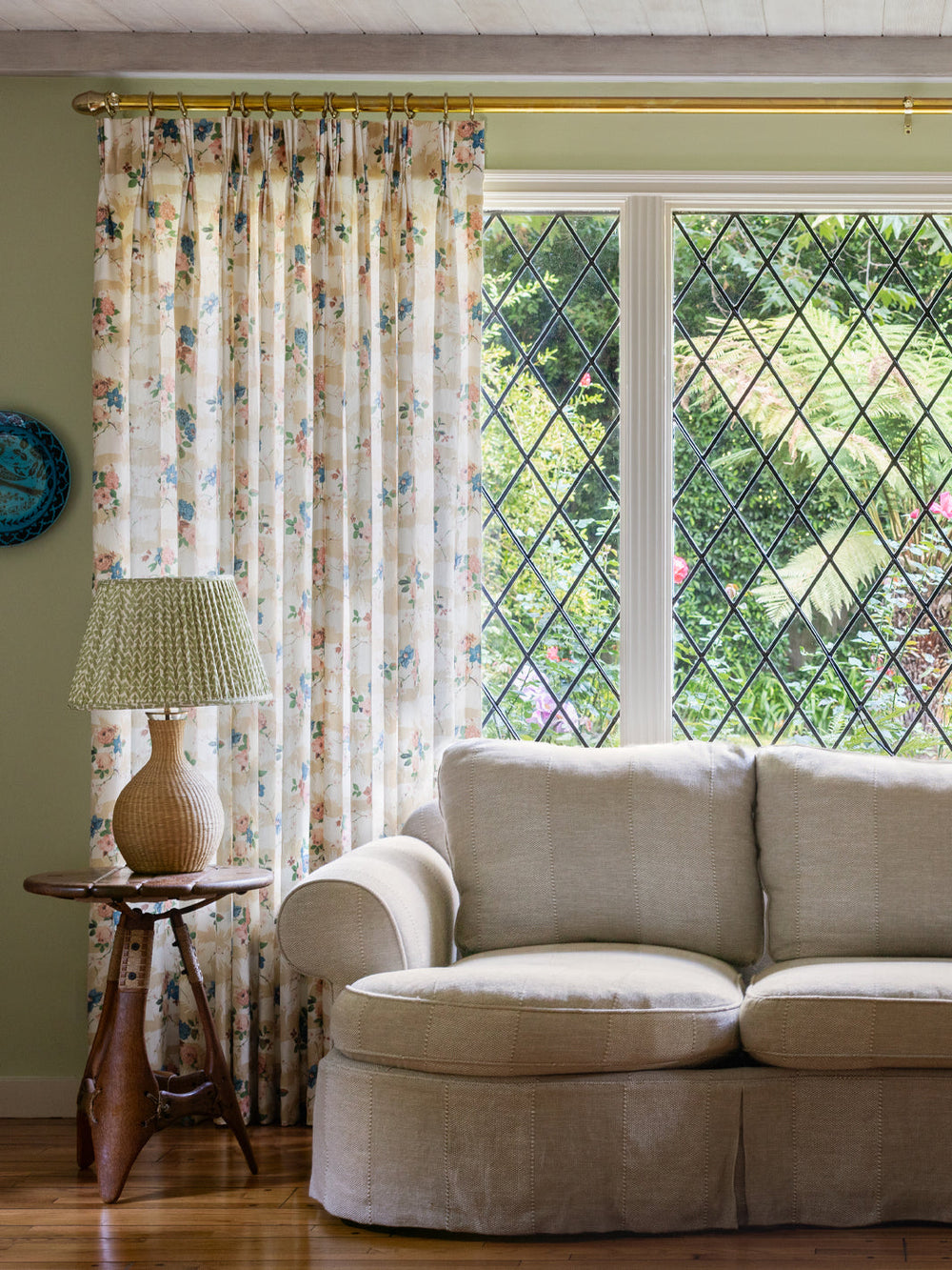 dorachintz linen fabric by nathan turner saddle green