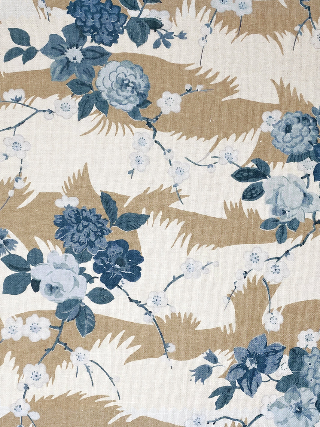 'Dora Chintz' Linen Fabric by Nathan Turner - Taupe Blue