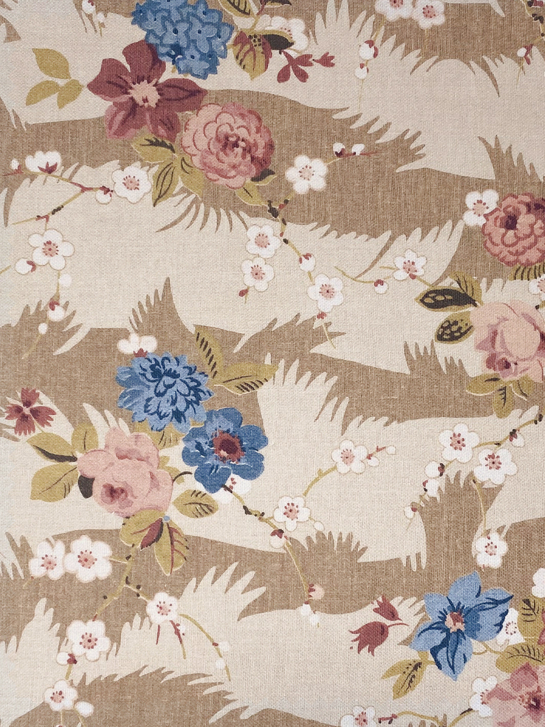 'Dora Chintz' Linen Fabric by Nathan Turner - Taupe Mustard
