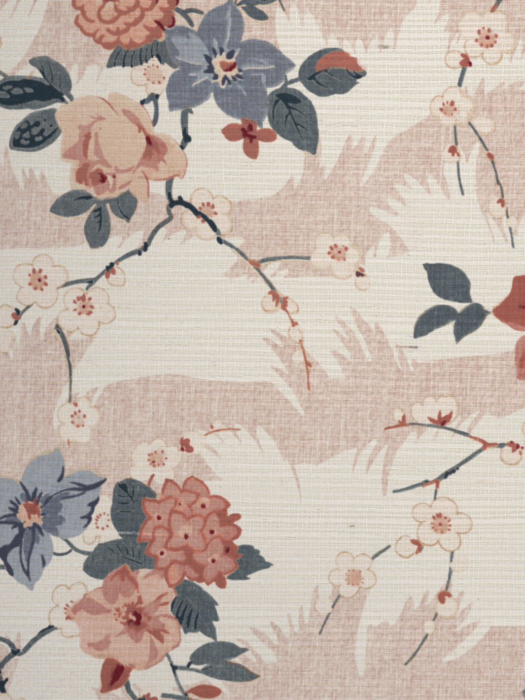 'Dora Chintz' Grasscloth Wallpaper by Nathan Turner - Pink Blue