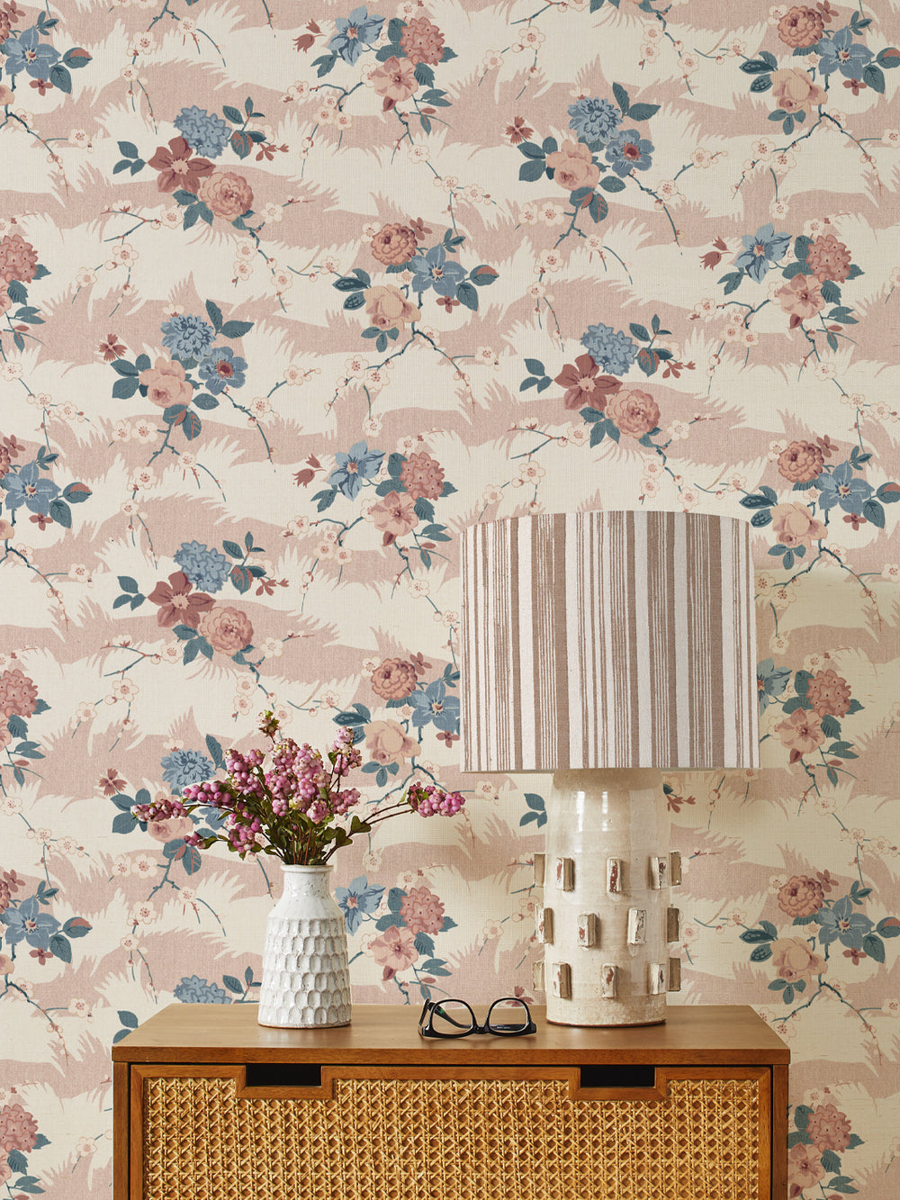 dora chintz grasscloth wallpaper by nathan turner pink blue