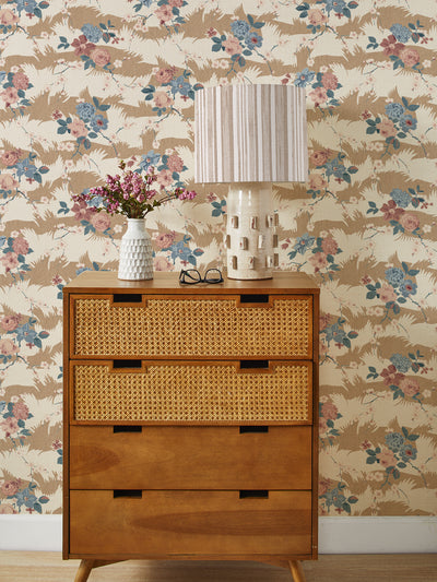 dora chintz grasscloth wallpaper by nathan turner saddle pink