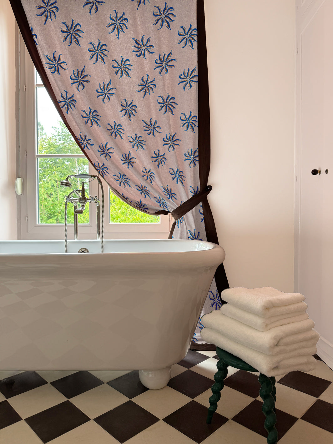 'Dot Frisée' Linen Fabric by Clare V. - Cyan Parchment