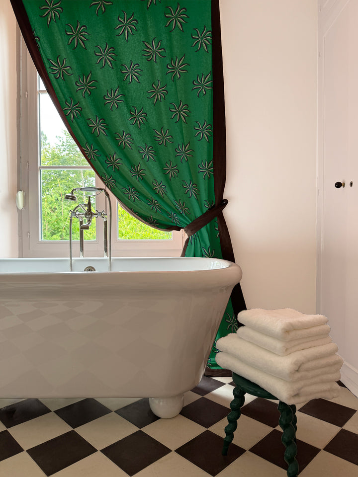 'Dot Frisée' Linen Fabric by Clare V. - Evergreen Navy