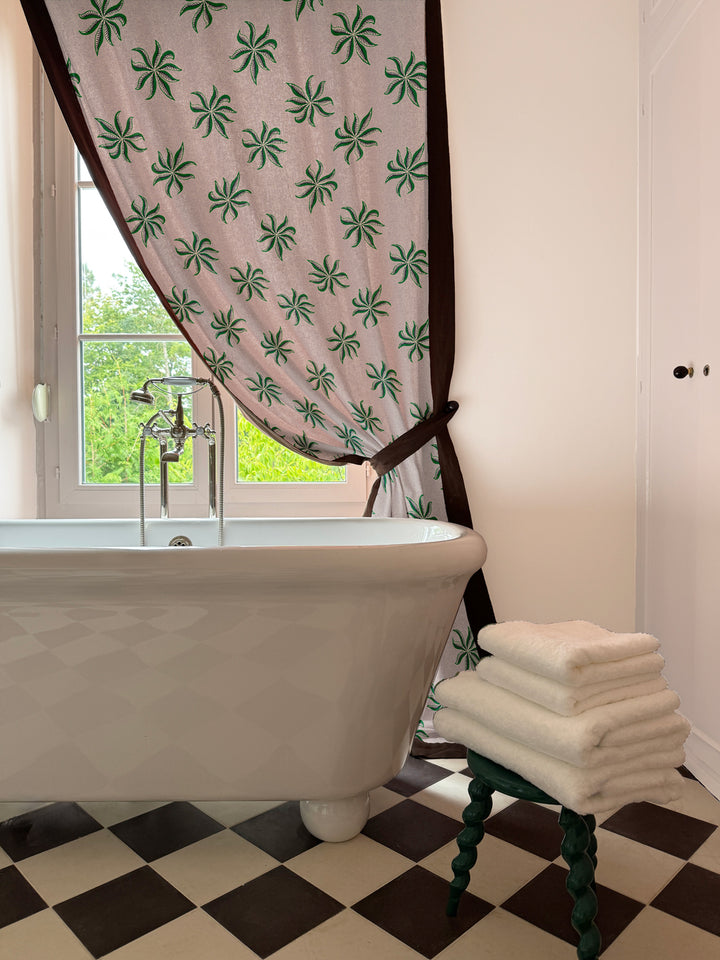 'Dot Frisée' Linen Fabric by Clare V. - Fern Parchment