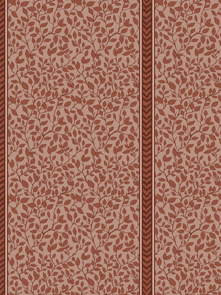 Vintage brick wallpaper with red-brown leafy vine pattern on light background