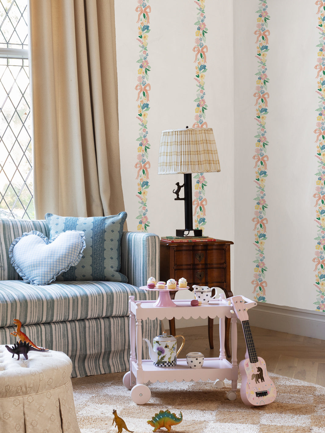 'Elegant Floral Stripe' Wallpaper by Meri Meri - White