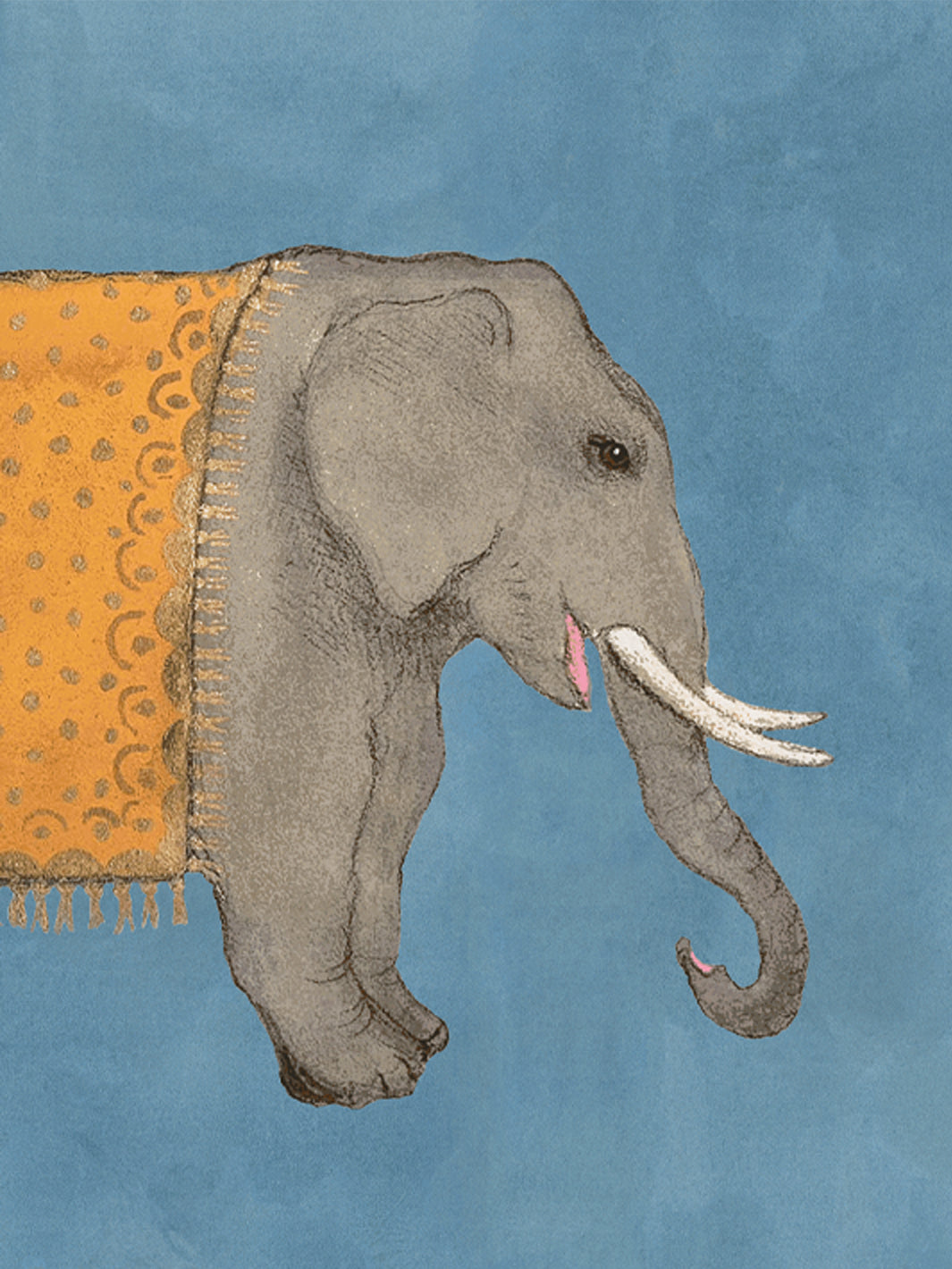 Elephant wallpaper featuring a gray elephant with an orange blanket, repeating pattern