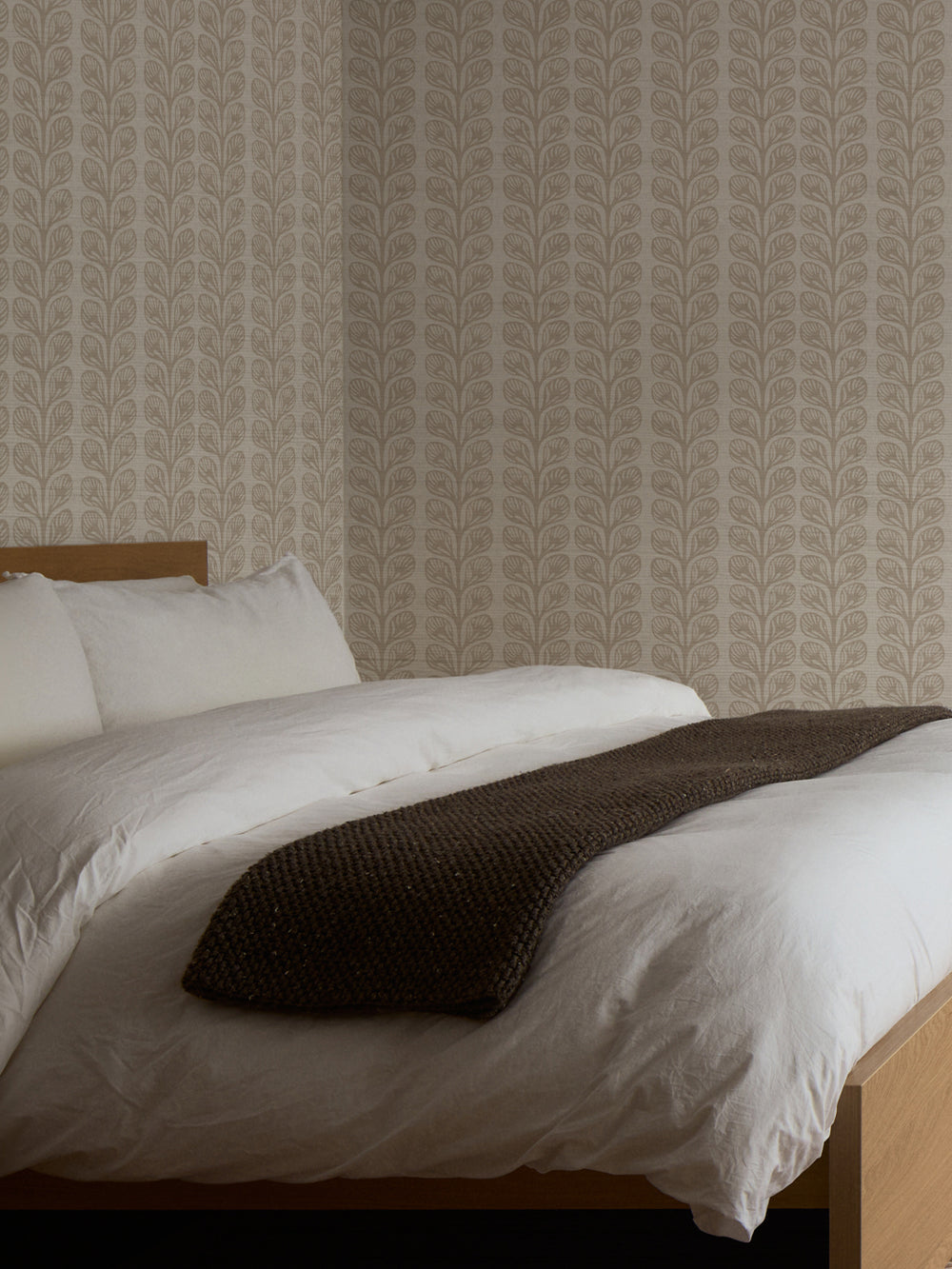 'Evergreen Stripe' Grasscloth Wallpaper by Wallshoppe - Almond - Room Shot