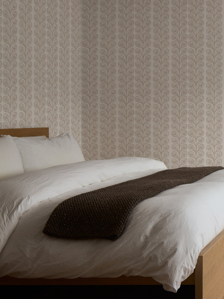 'Evergreen Stripe' Wallpaper by Wallshoppe - Almond - Room Shot