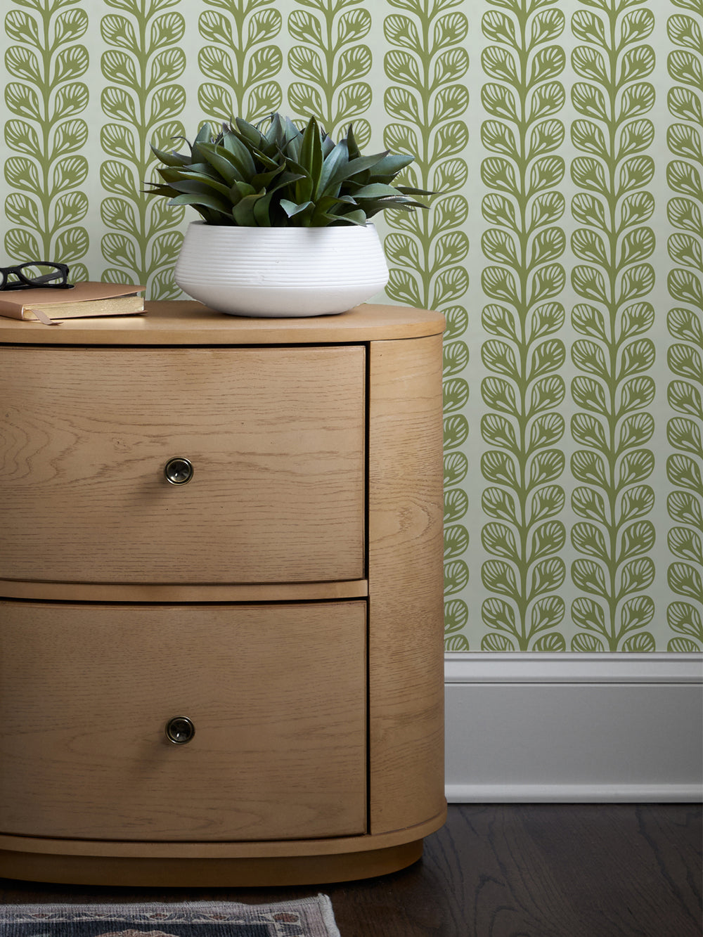 'Evergreen Stripe' Wallpaper by Wallshoppe - Olive - Room Shot
