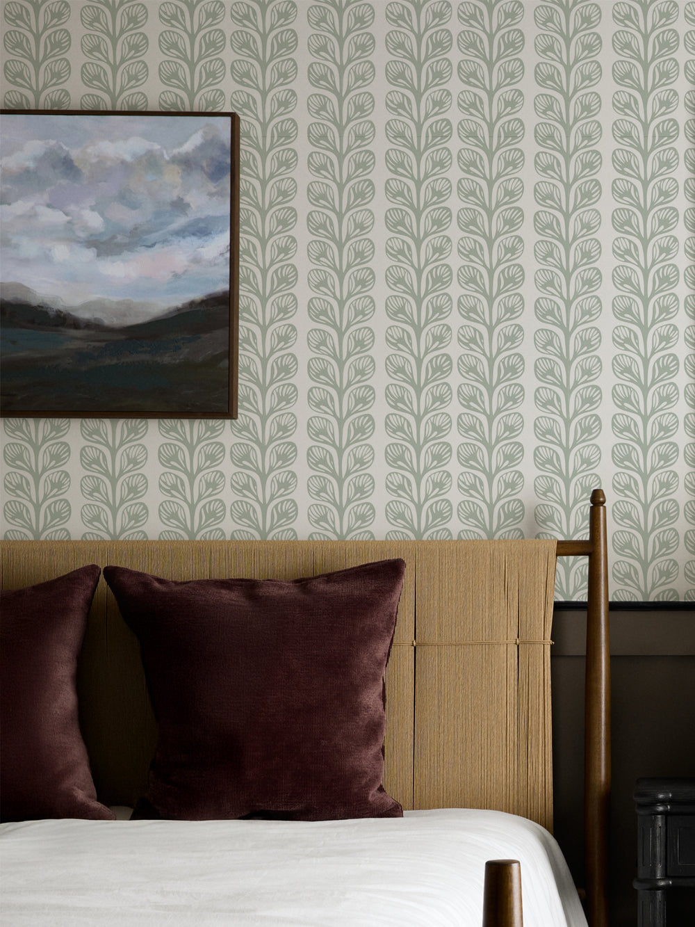 'Evergreen Stripe' Wallpaper by Wallshoppe - Sage - Room Shot