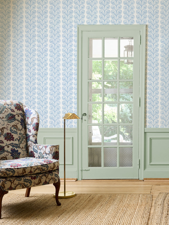 'Evergreen Stripe' Wallpaper by Wallshoppe - Sky - Room Shot