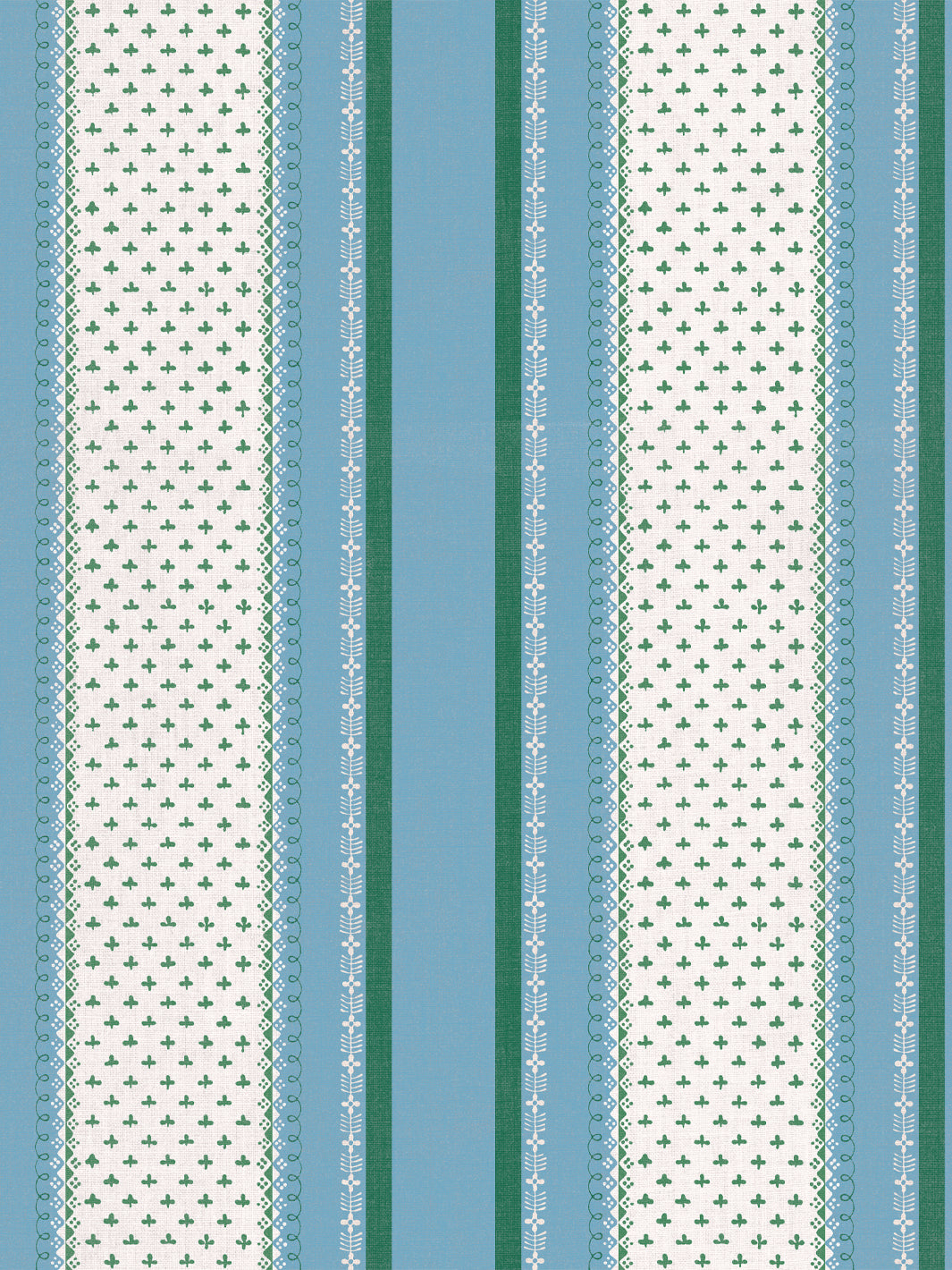'Fleur de Lis Raylée' Linen Fabric by Clare V. - Azure Green