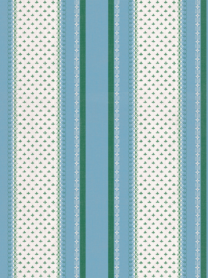 'Fleur de Lis Raylée' Linen Fabric by Clare V. - Azure Green